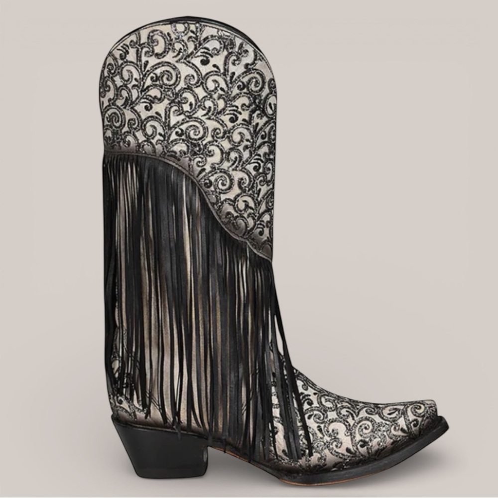 CORRAL Overlay and Embroidery Fringed Western Boot C3877 - Picture 4 of 8